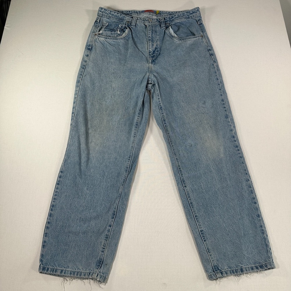 Empyre Womens Relax Blue Light Wash Denim Baggy Distressed Y2K Jeans Size 34